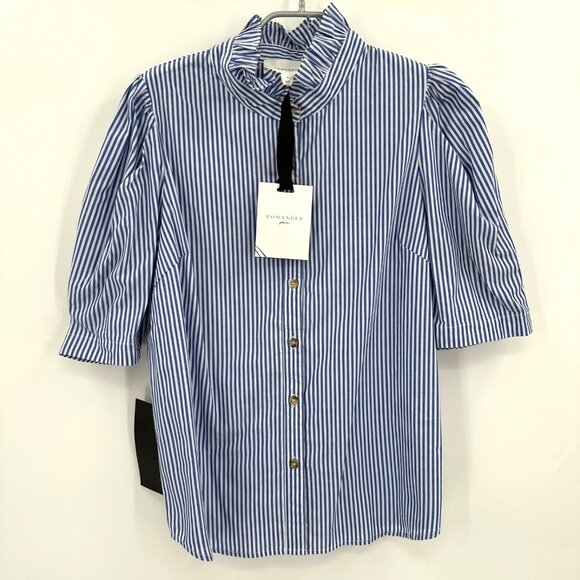 Pomander Place by Tuckernuck Blue Striped Alicia Blouse sz L NWT - Picture 1 of 7
